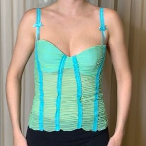 Turquoise and Lime Lace Bustier